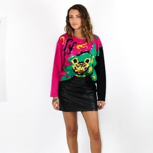 VTG CARDUCCI WOOL BLEND EMBROIDERED TIGER SWEATER